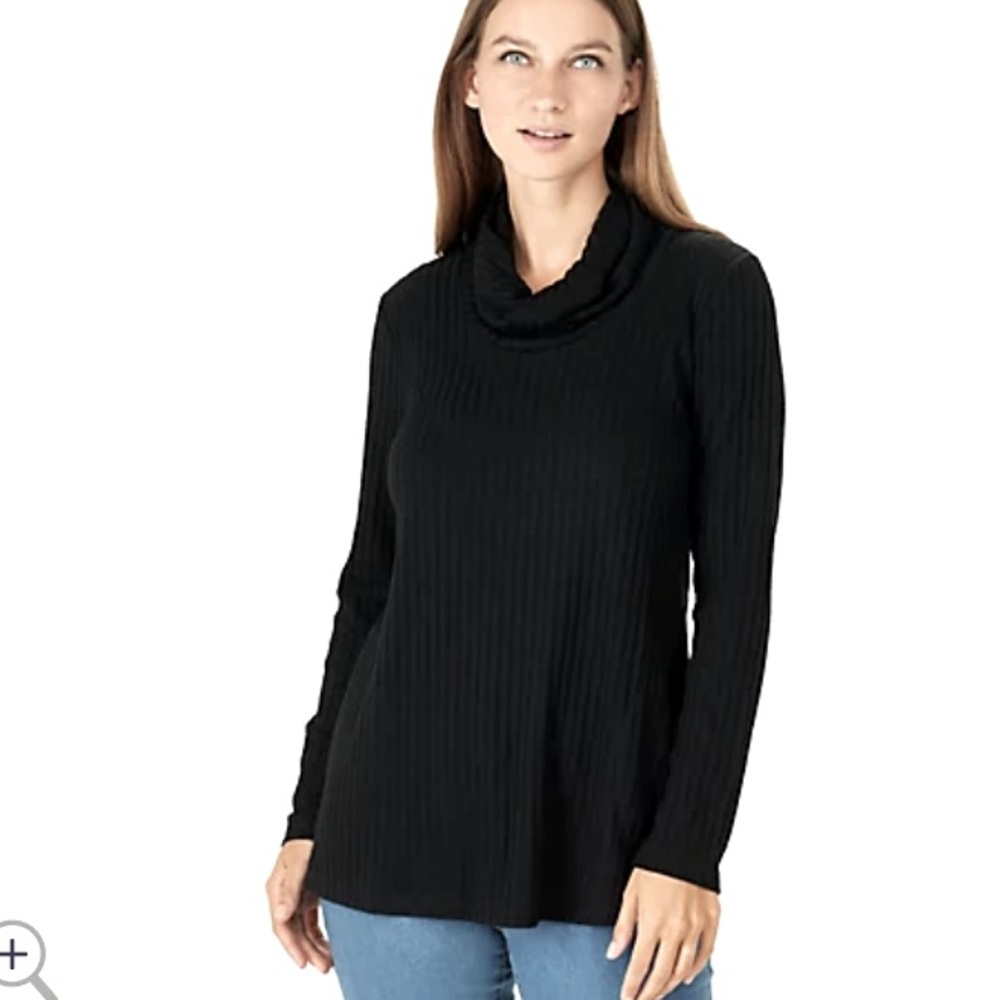 New A547179 Susan Graver Weekend Reg Sweater Rib Knit Long Sleeve Tunic 2X black